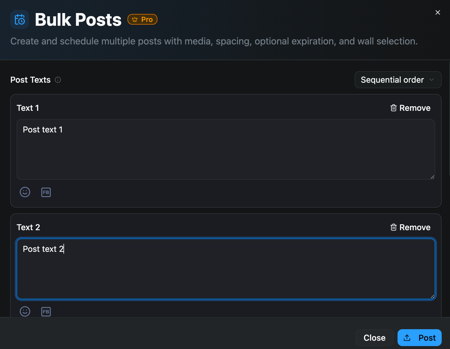 Bulk Posts multiple post texts