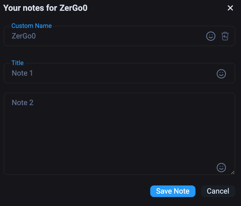 emoji picker to the custom name input and notes textarea