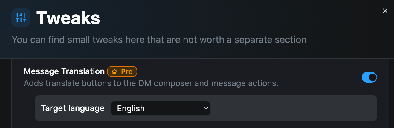 Message Translation tweaks dialog