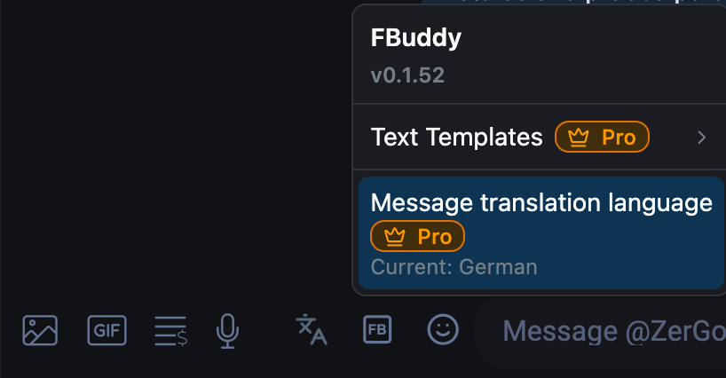Message Translation dropdown