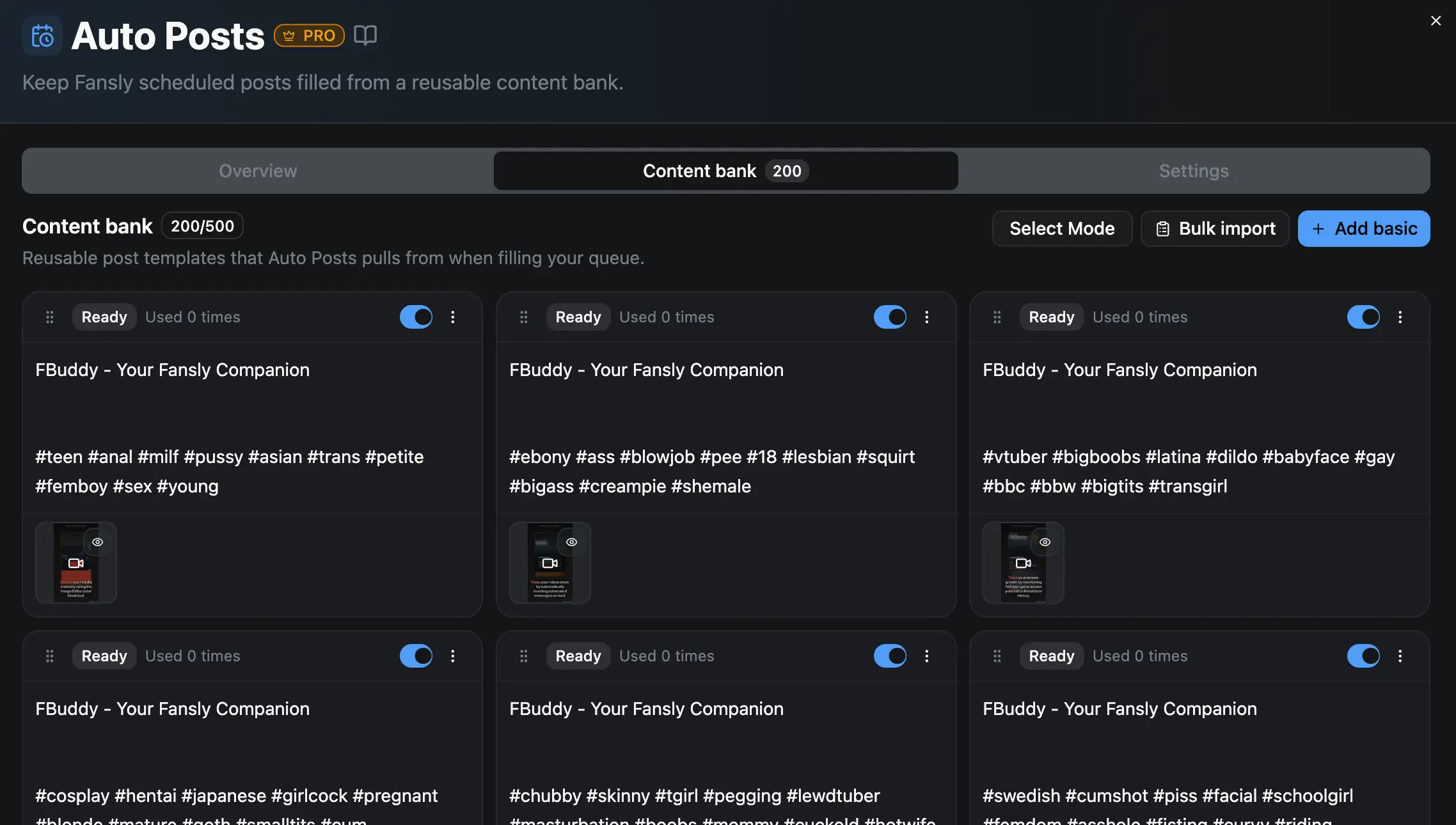 Auto Posts feature content bank preview
