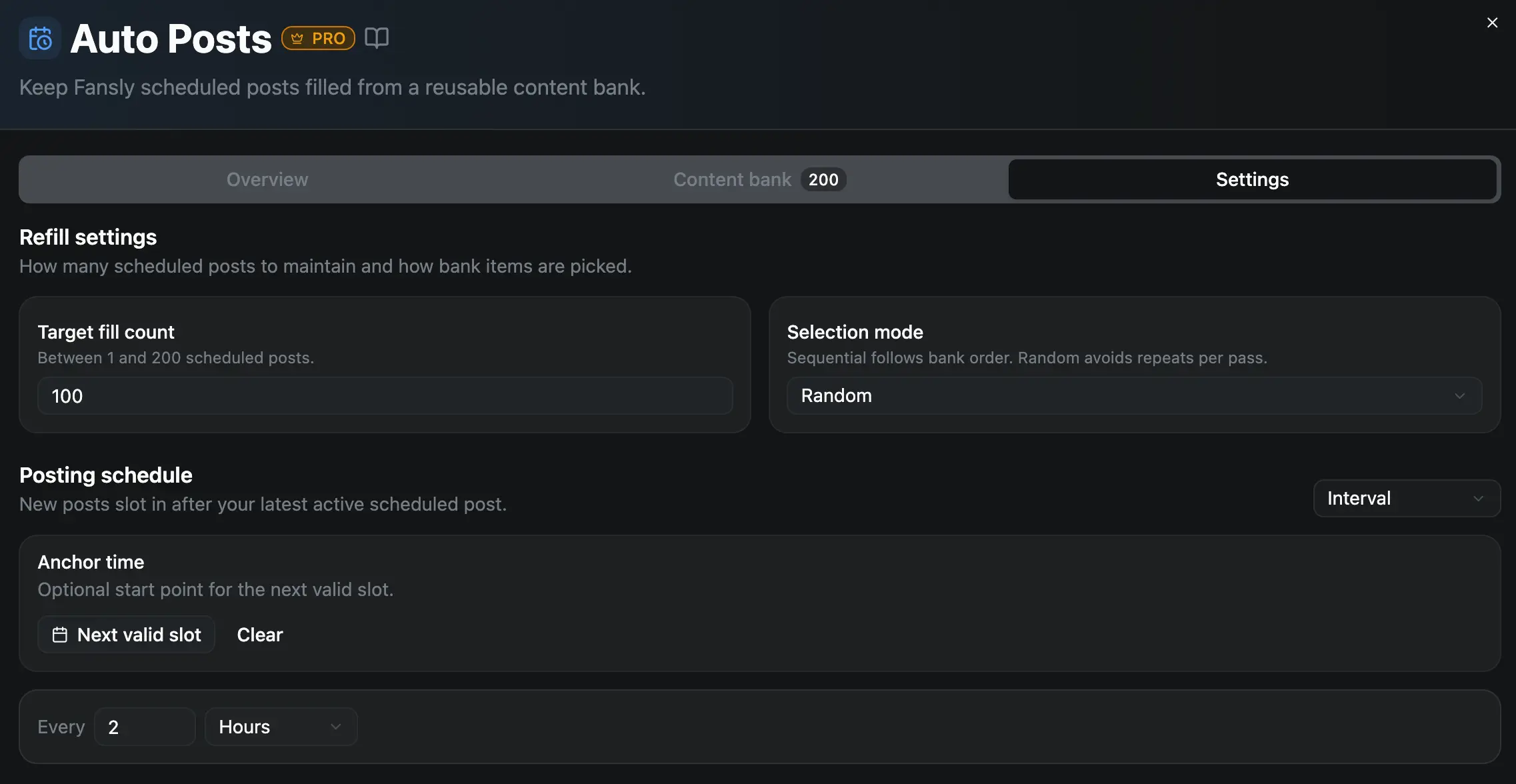 Auto Posts feature settings preview