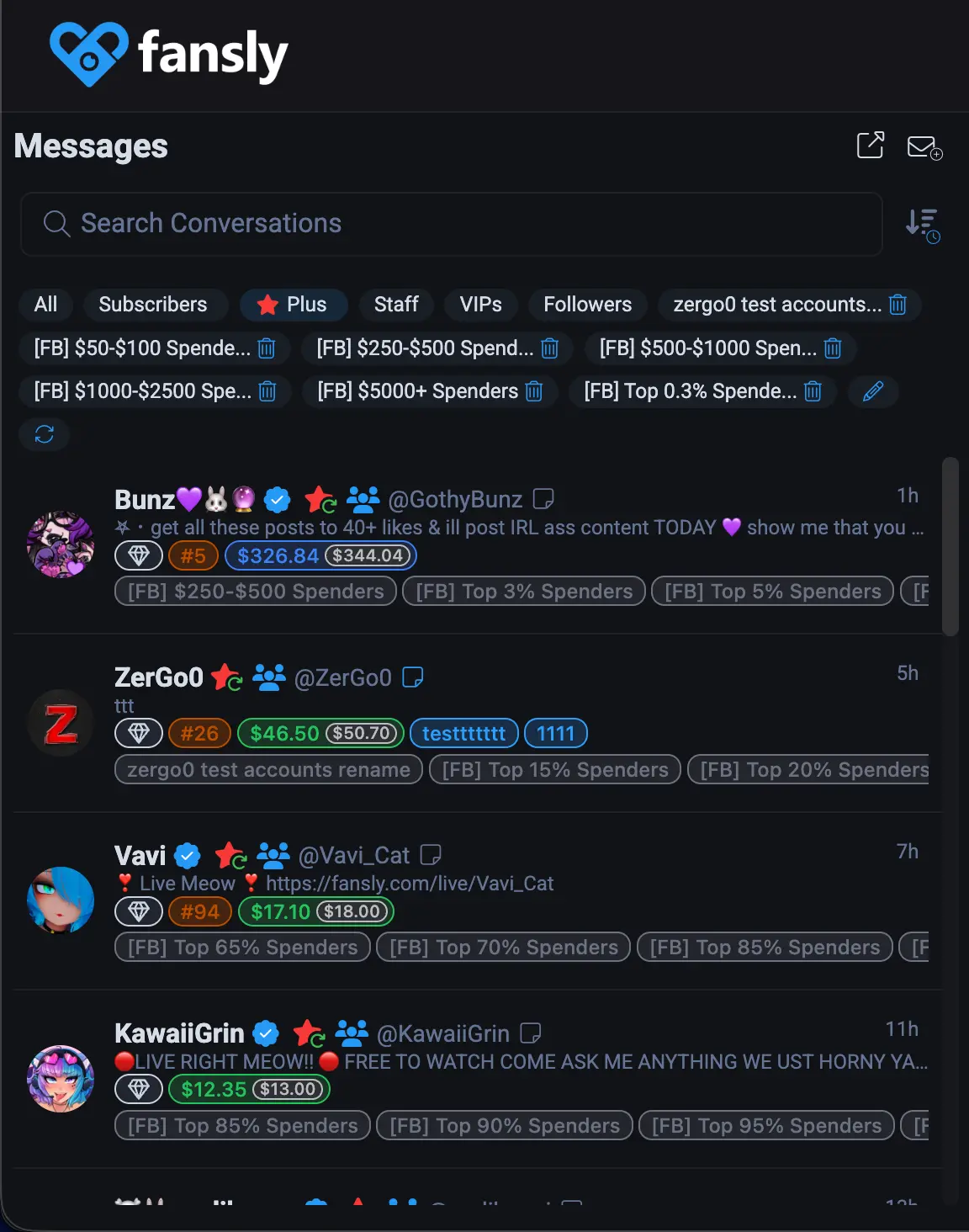 Fansly's Messages page layout changes