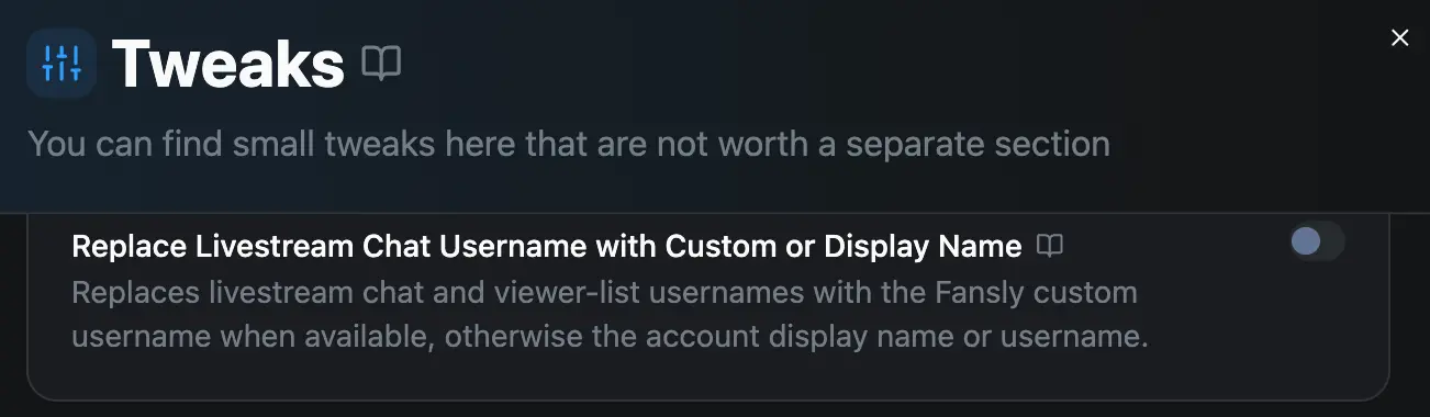 Replace Livestream Chat Username with Custom or Display Name Fansly tweak preview