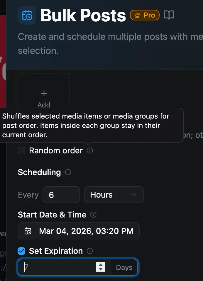 Bulk Posts Random order option preview