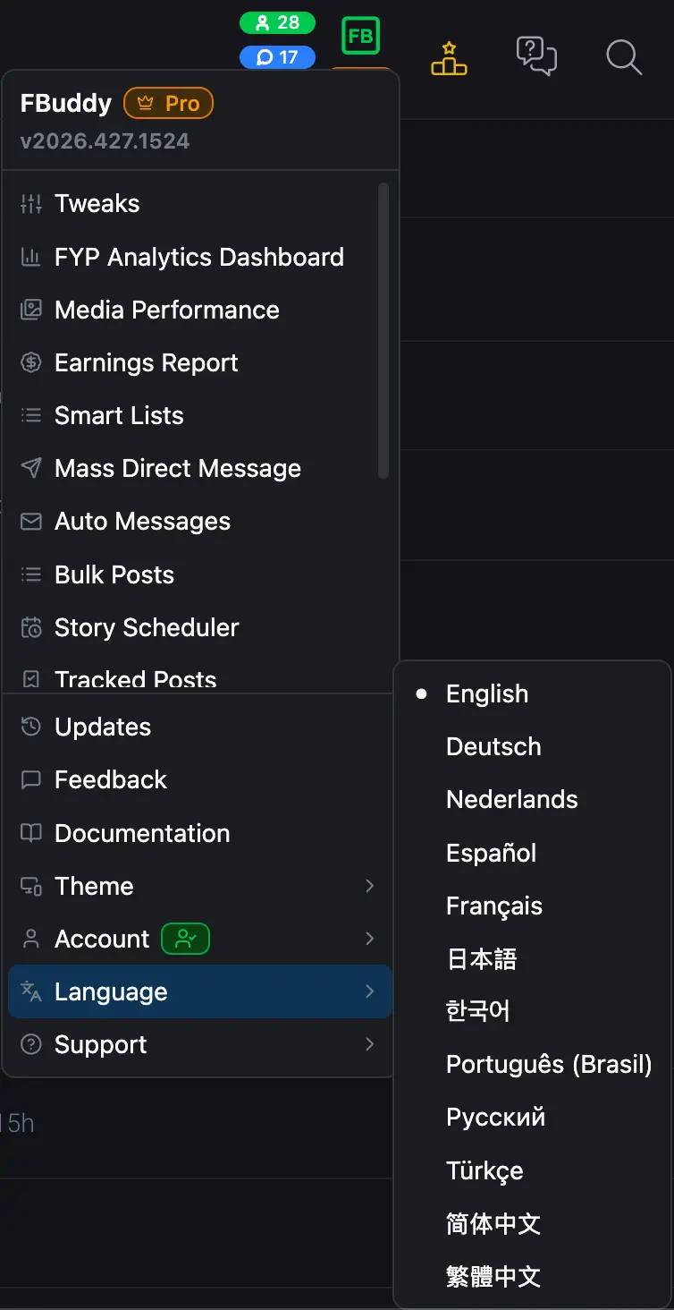 Language selector preview