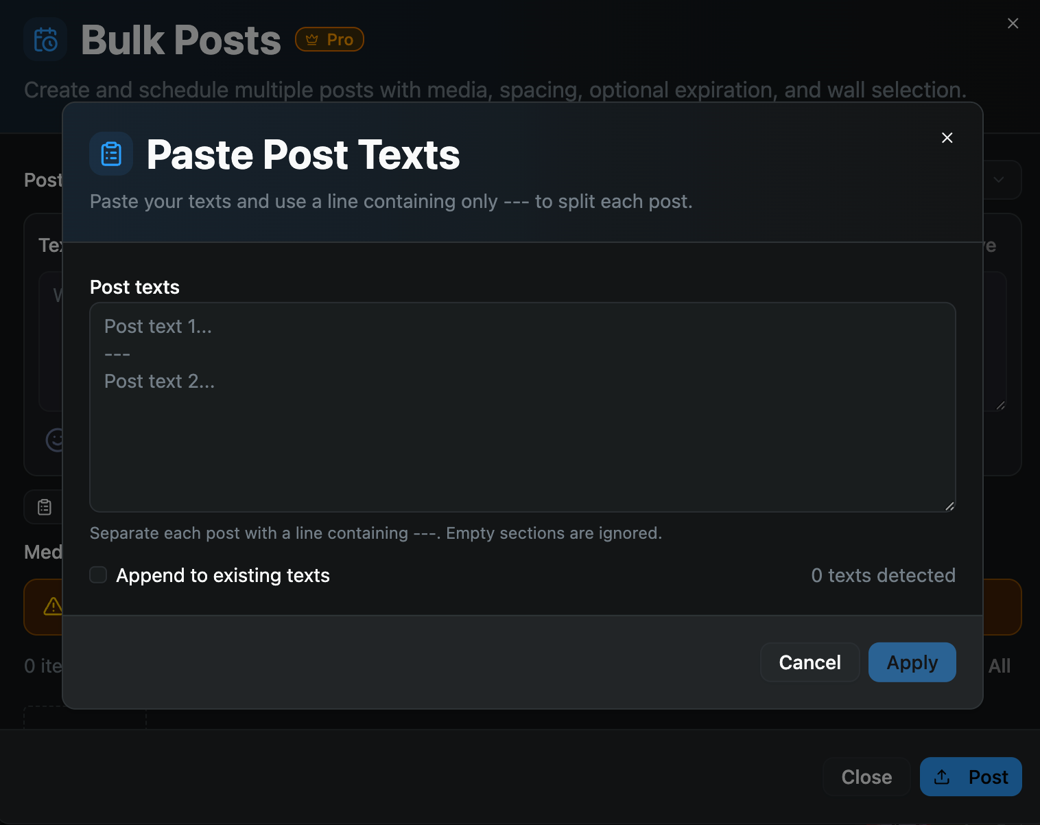Bulk Posts paste texts preview