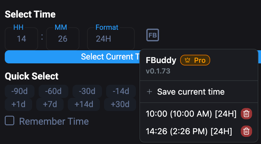 Frequently Used Times dropdown