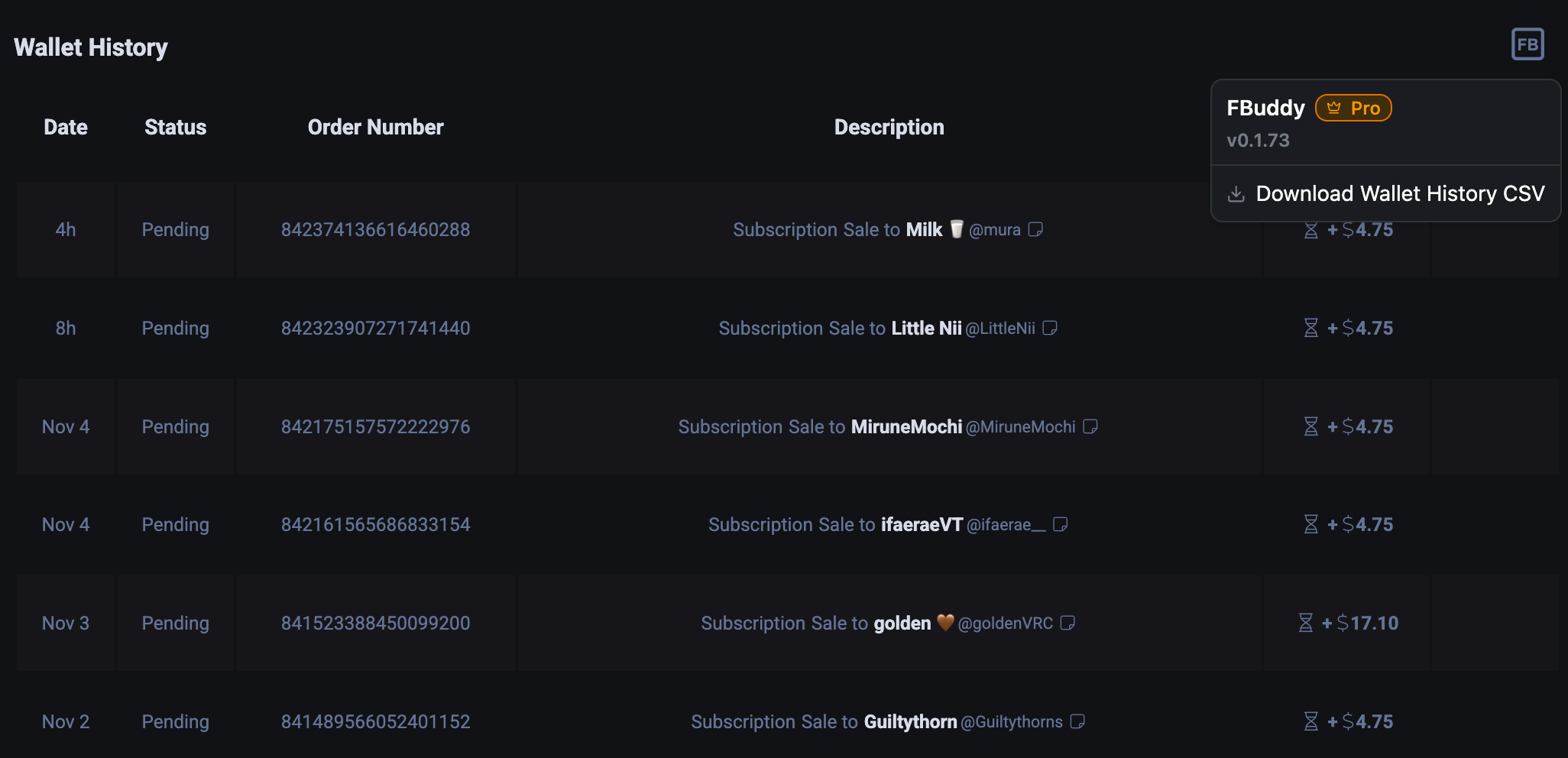 Download Wallet History CSV feature