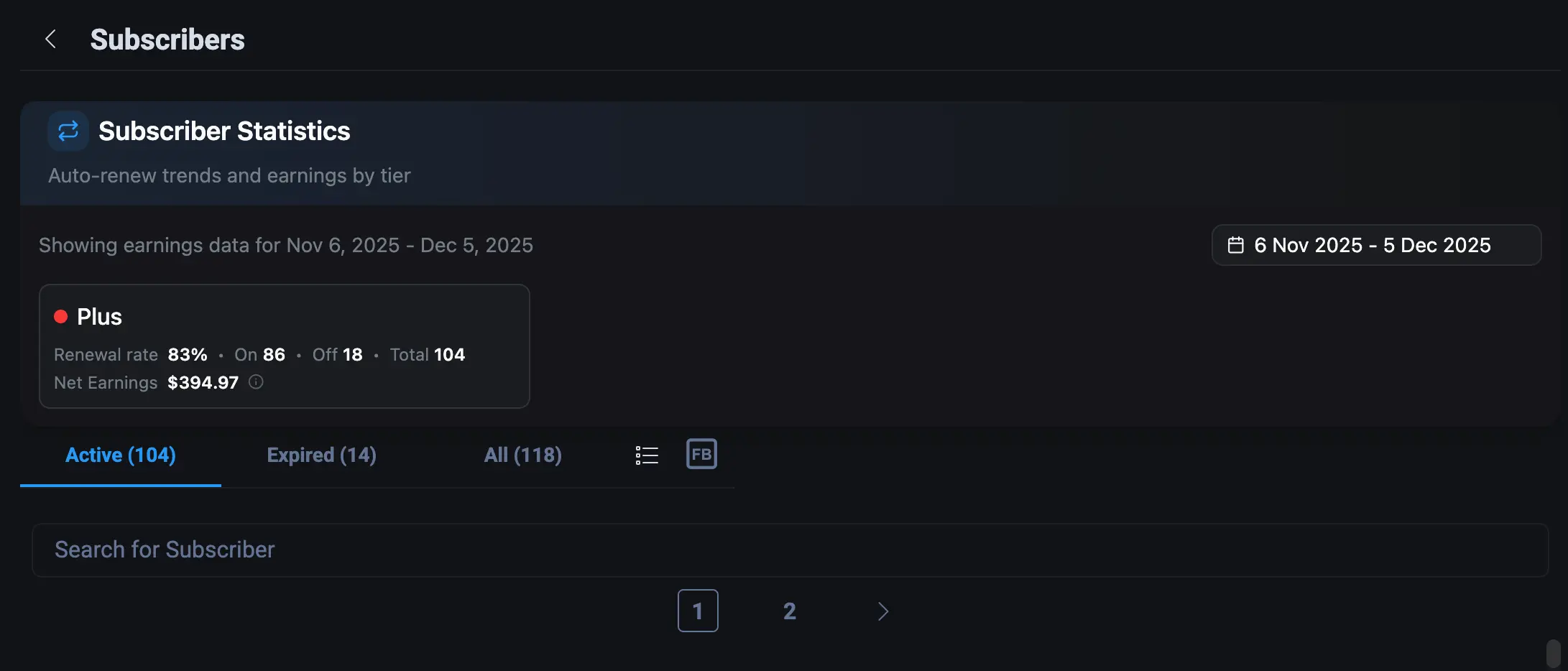 Subscriber Statistics feature preview