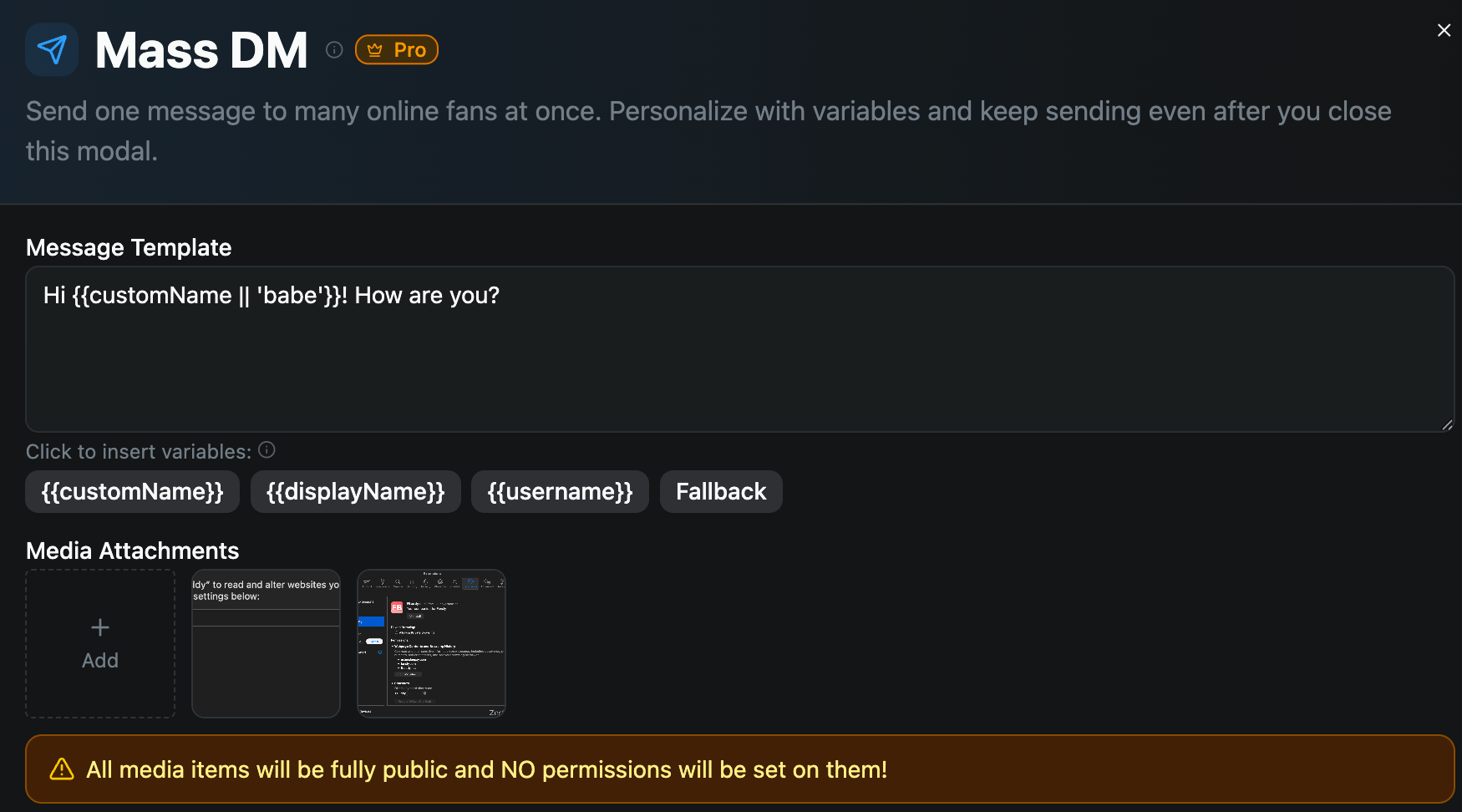 Mass Direct Message media attachments