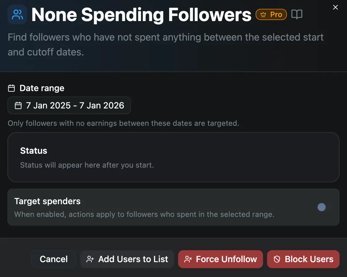Non-Spending Followers Target spenders toggle