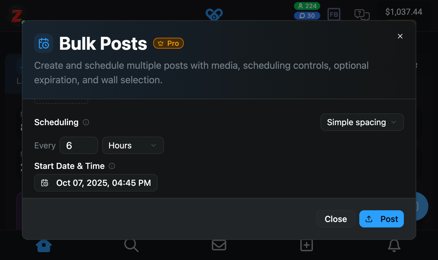 Bulk Posts "Simple spacing" mode
