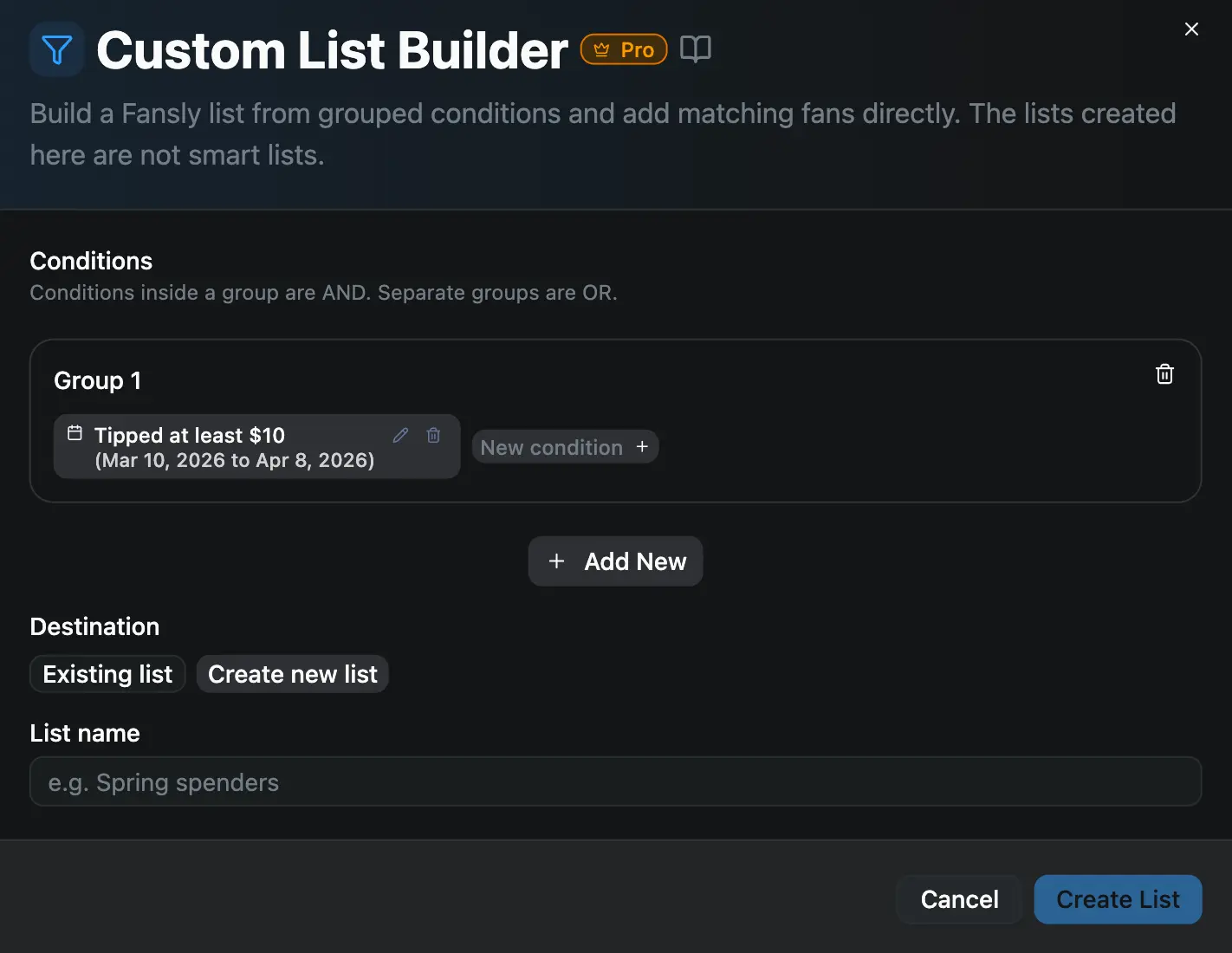 Custom List Builder feature preview