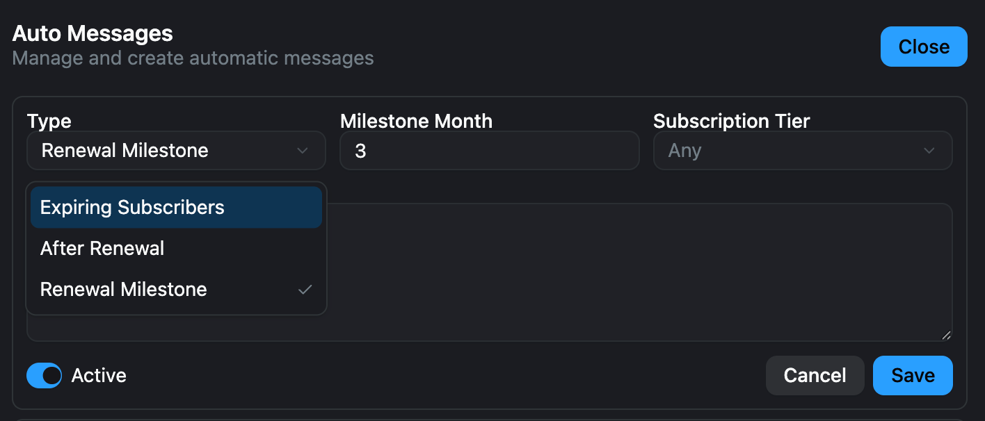 New Auto Messages types