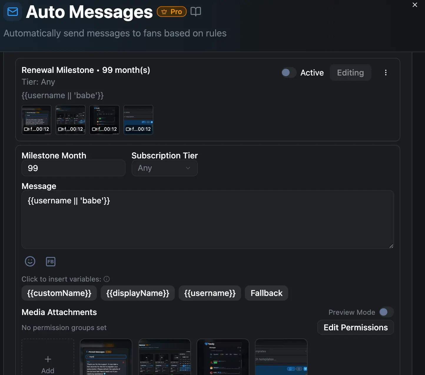Auto Messages placeholders