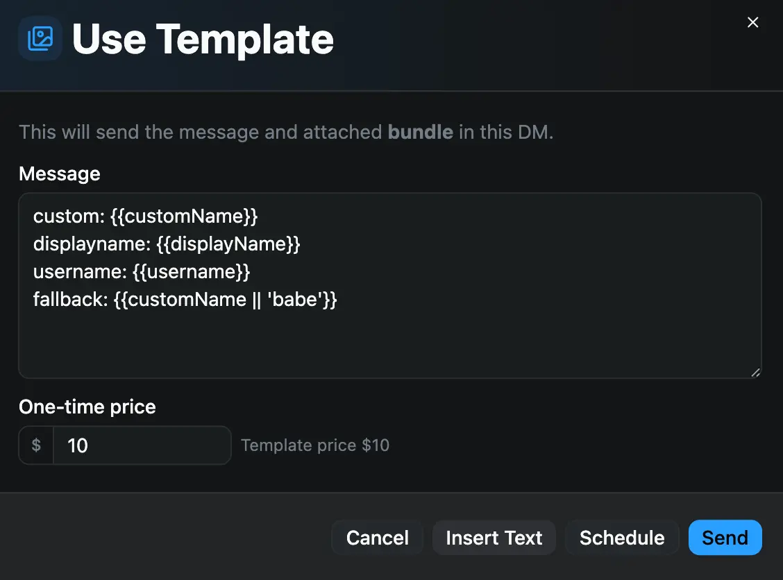 Text Templates text editing preview