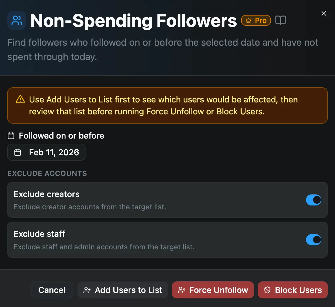 Non-Spending Followers feature preview