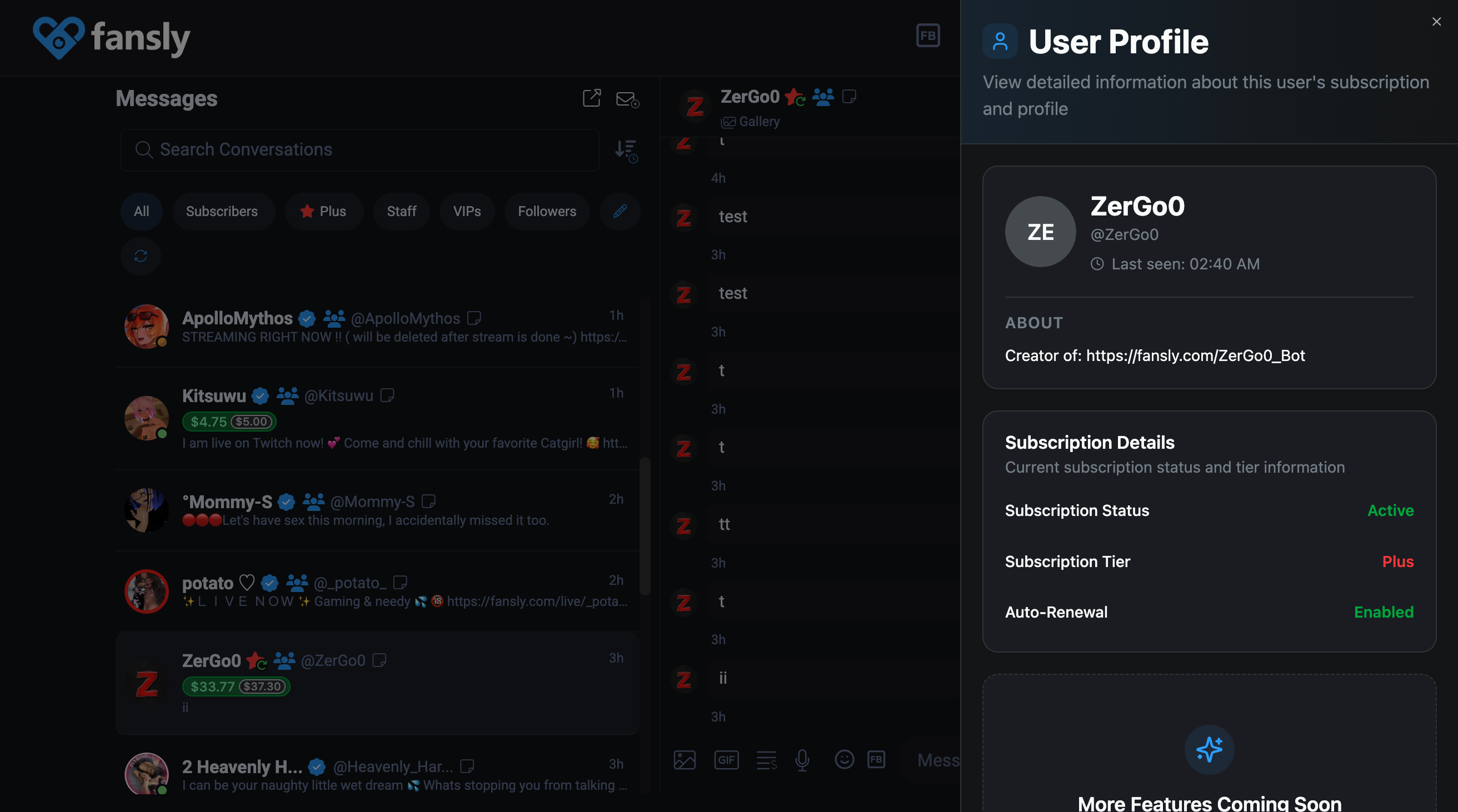 Message sidebar