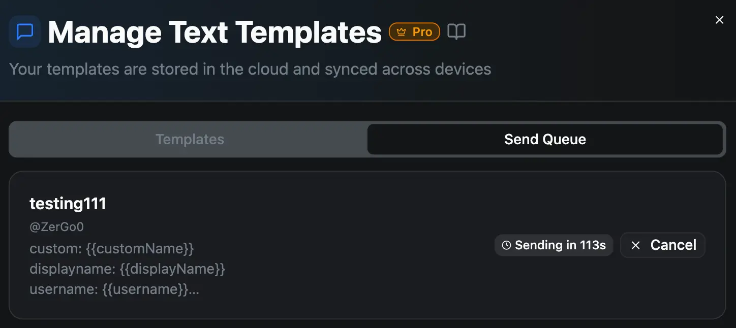 Text Templates Send Queue Preview