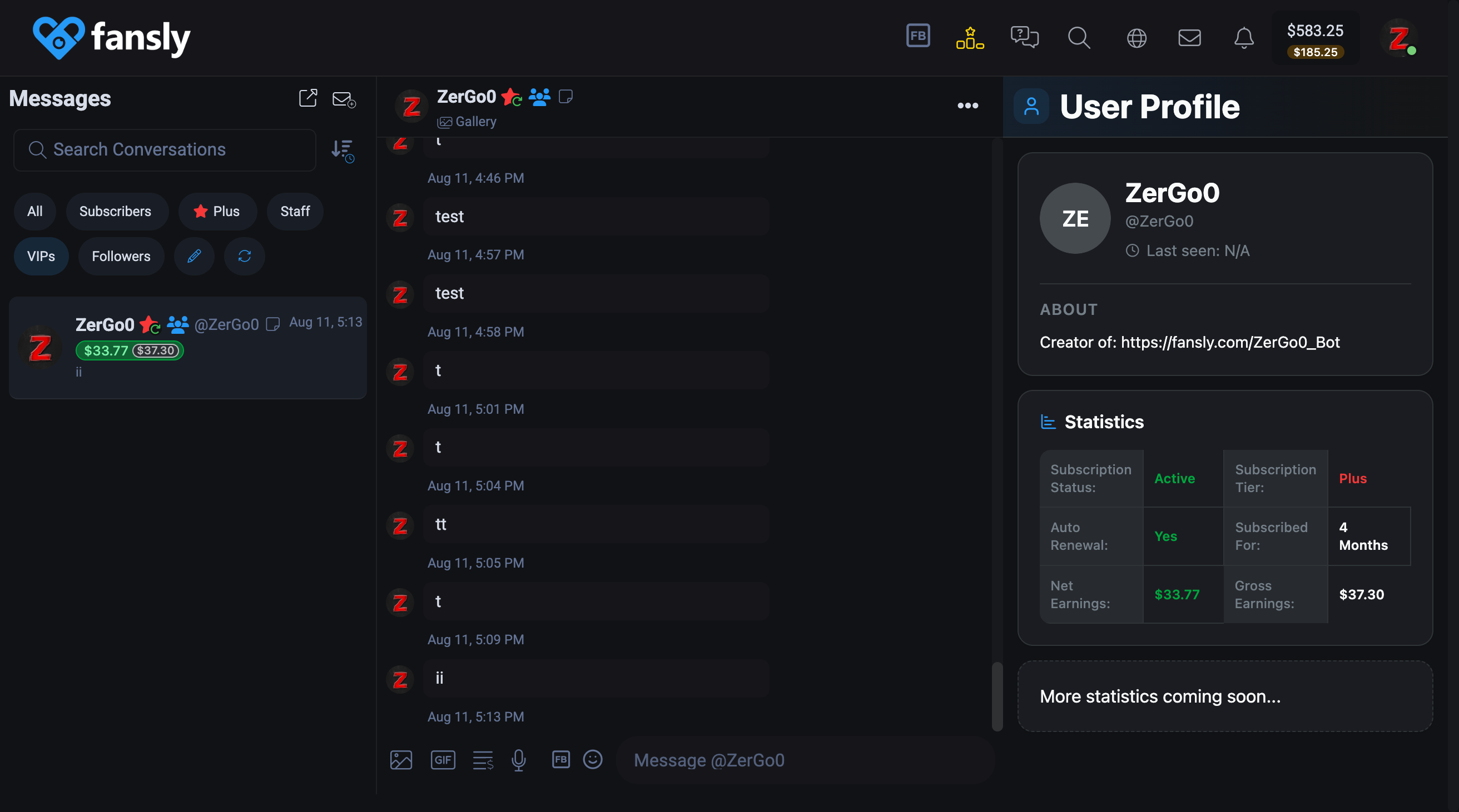 Message sidebar on desktop
