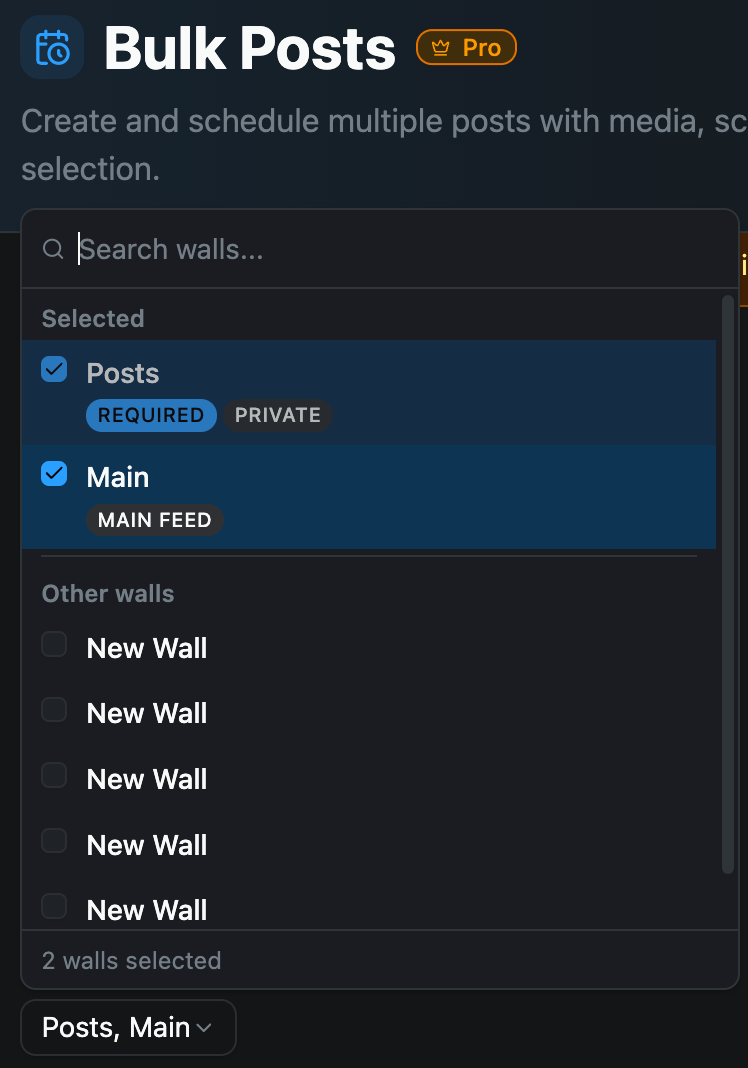 Wall selector with all Fansly labels and search