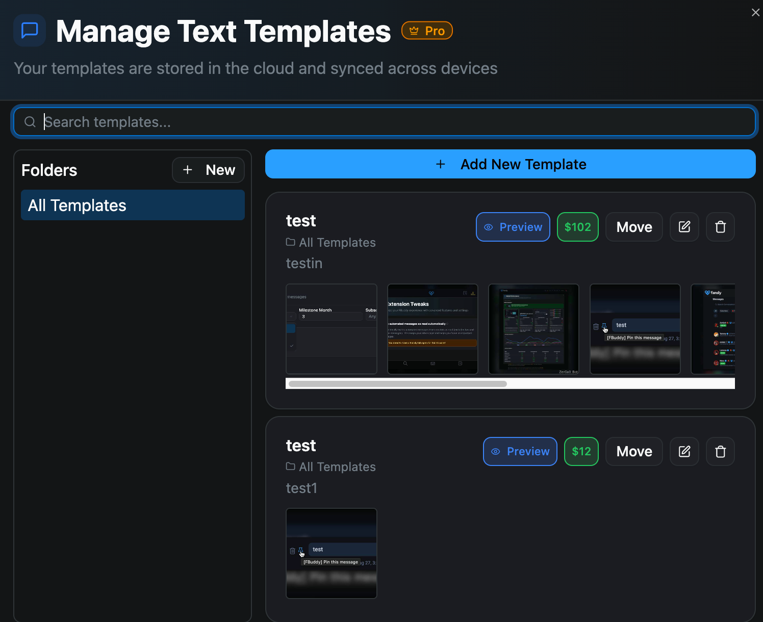Text Templates in DMs modal