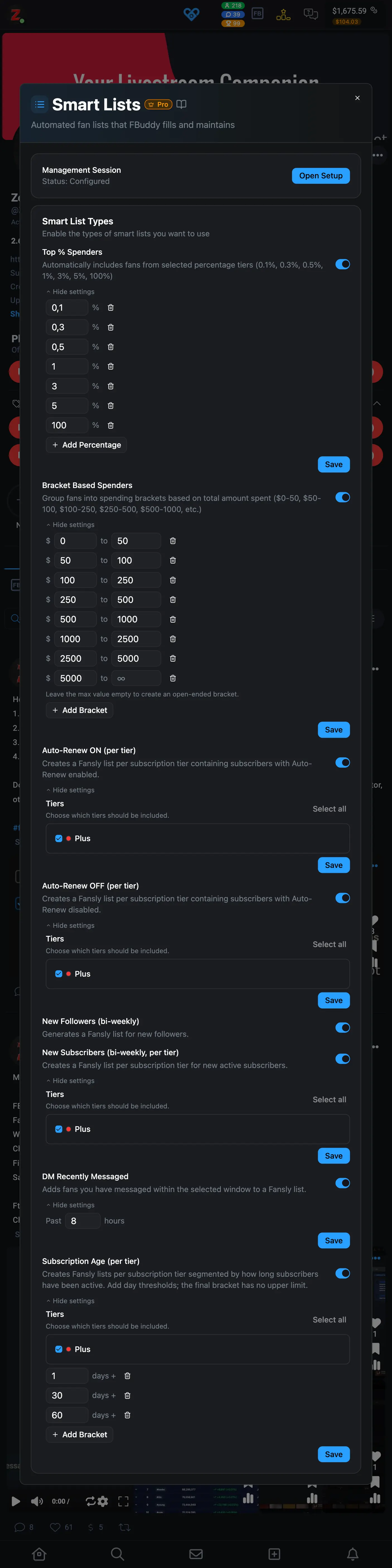 Smart Lists per-list settings preview