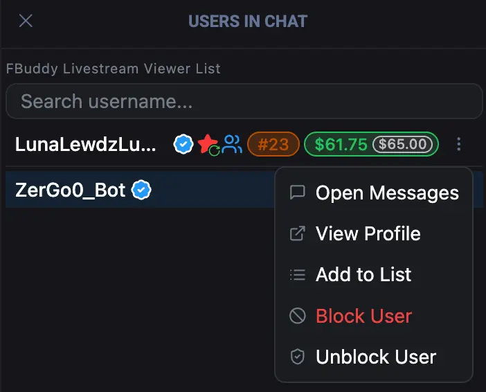 Replace Livestream Viewer List Fansly tweak preview