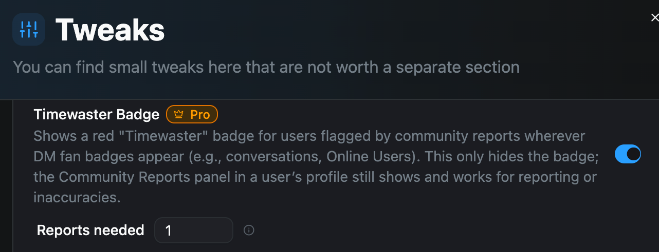 Timewaster badge setting