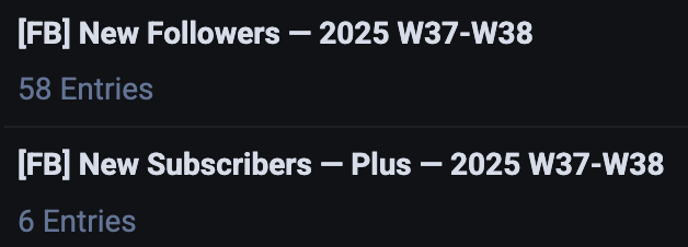 "New Followers" & "New Subscribers" list preview