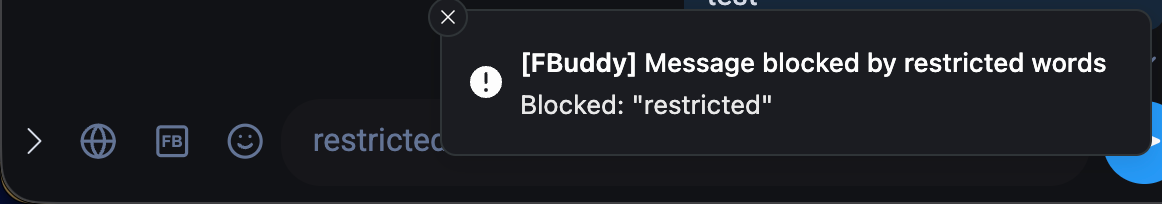 Restricted Words toast preview