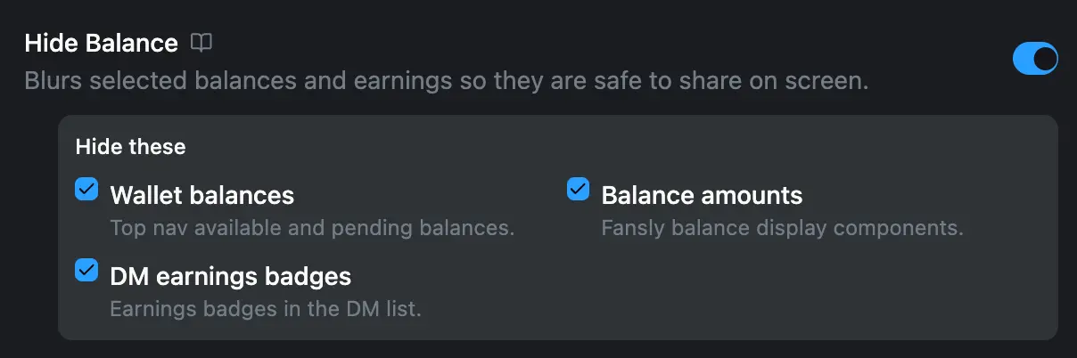 Hide Balance tweak settings preview