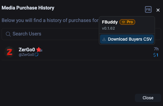 "Purchase History" Download Buyers CSV menu item