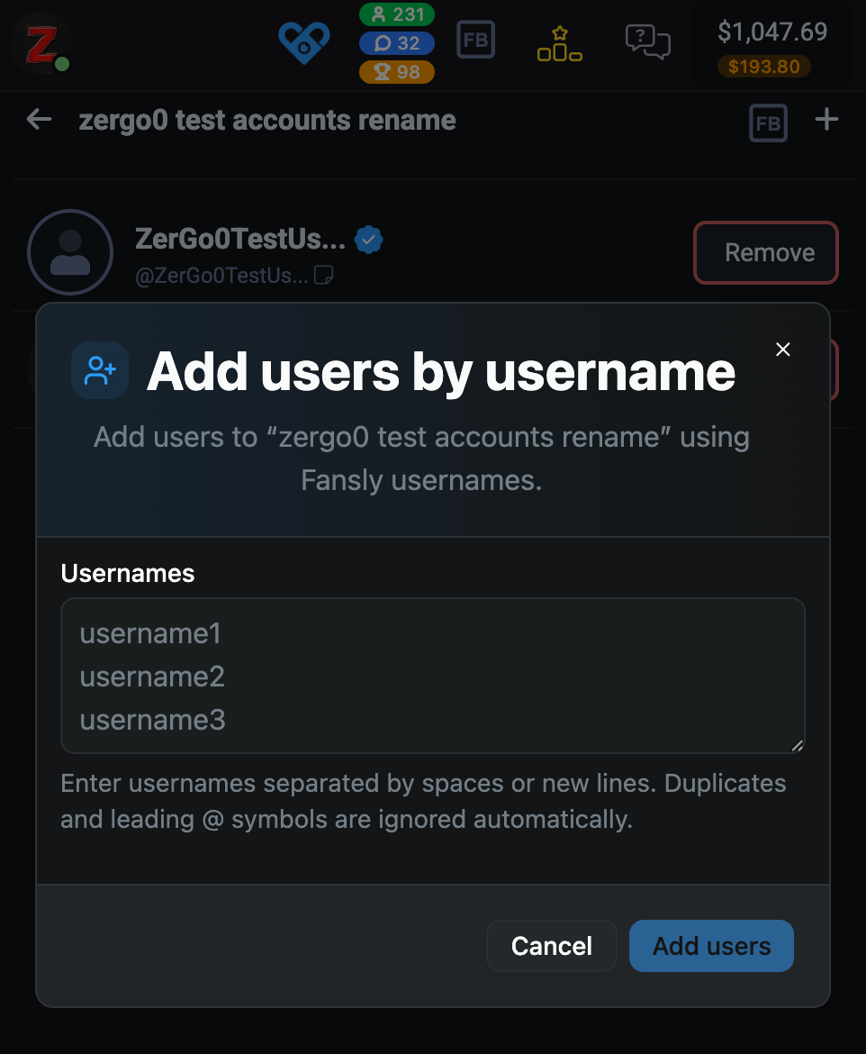 "Add users by username" preview