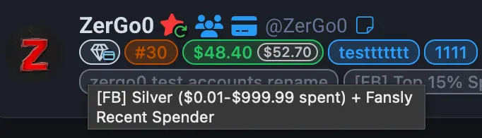 Fansly Spending Tier Badges feature Fansly Blue card / Recent Spender badge preview