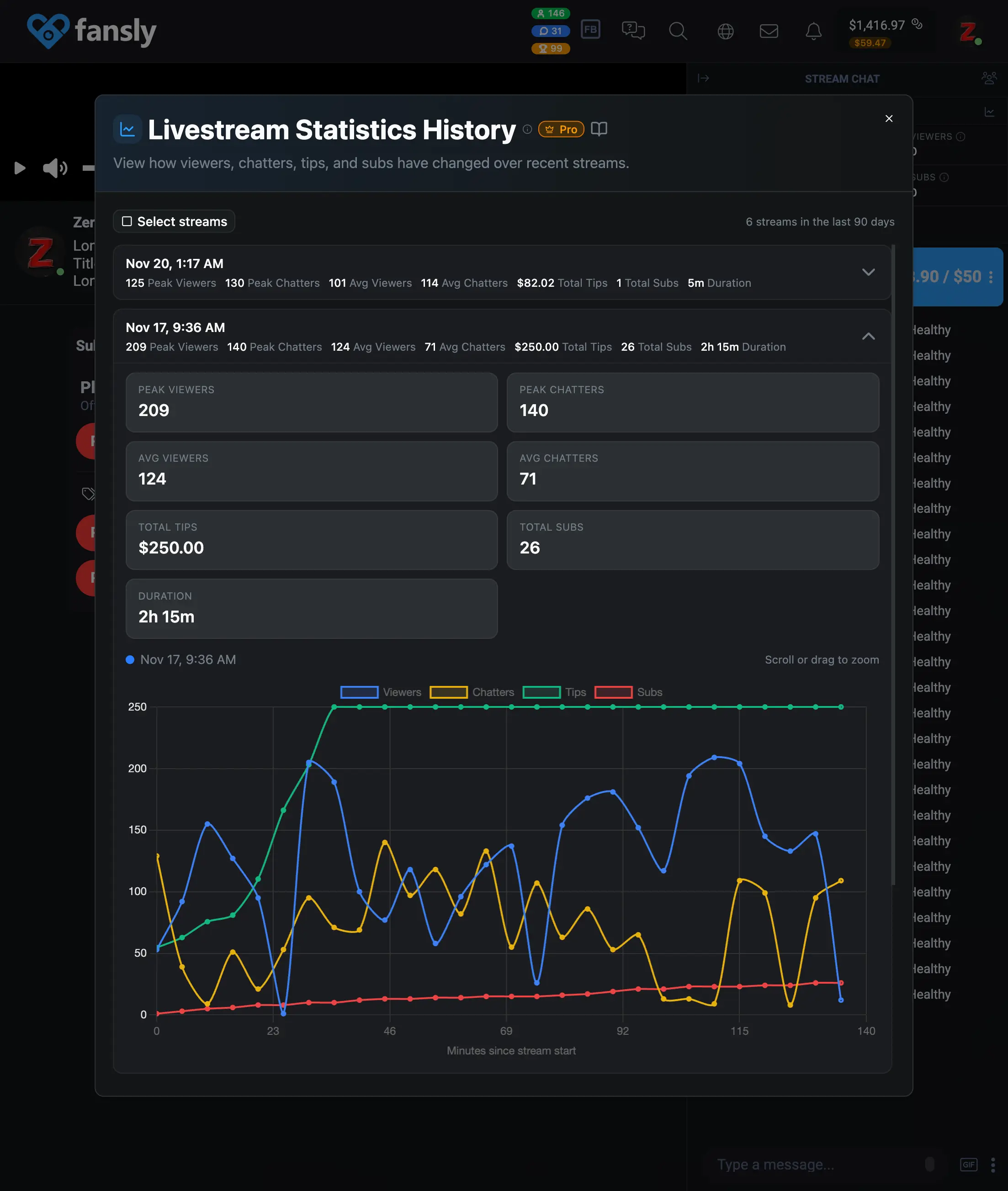 Livestream Statistics History reworked UI stream details