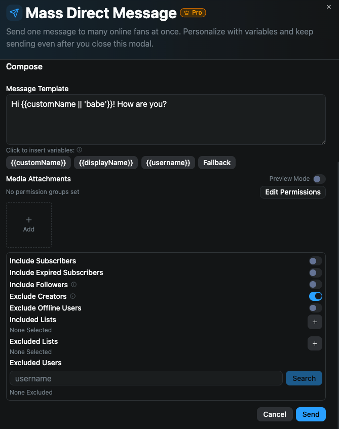Mass DM feature changes
