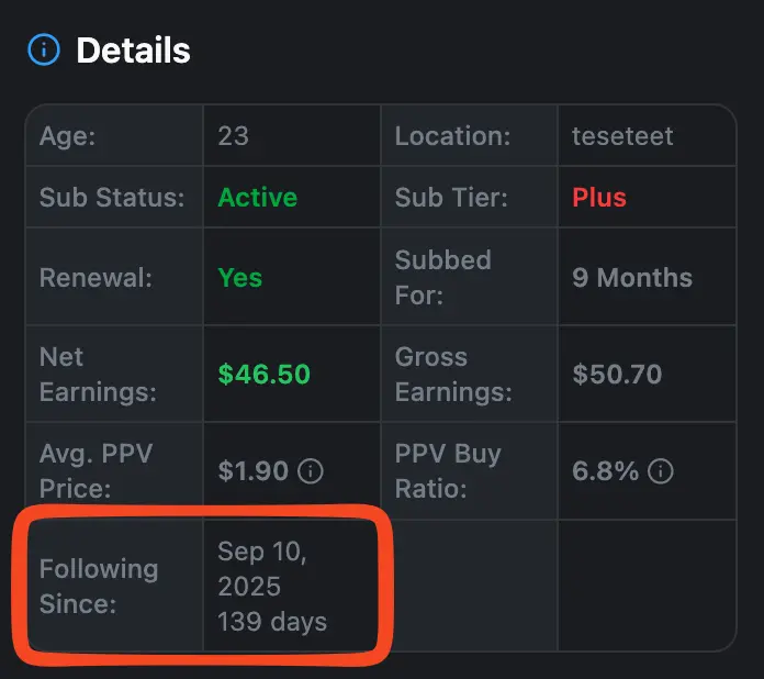 User Profile Following Since preview