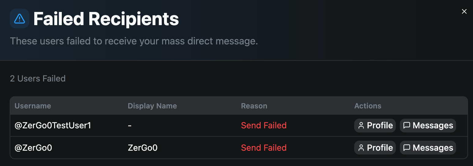 Failed Recipients dialog