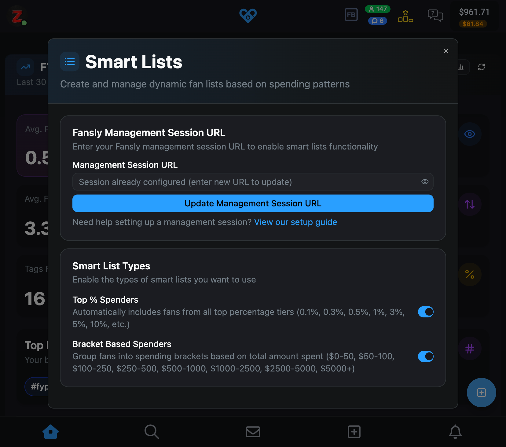 Smart Lists modal