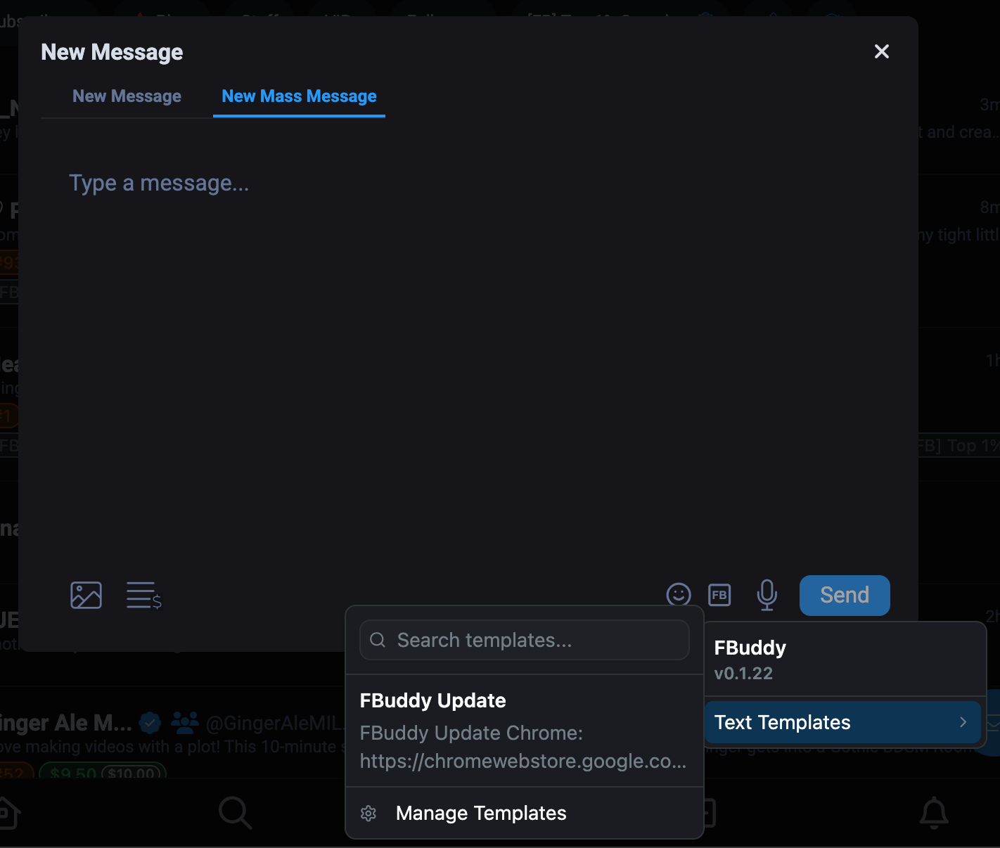 Text templates in the mass message input