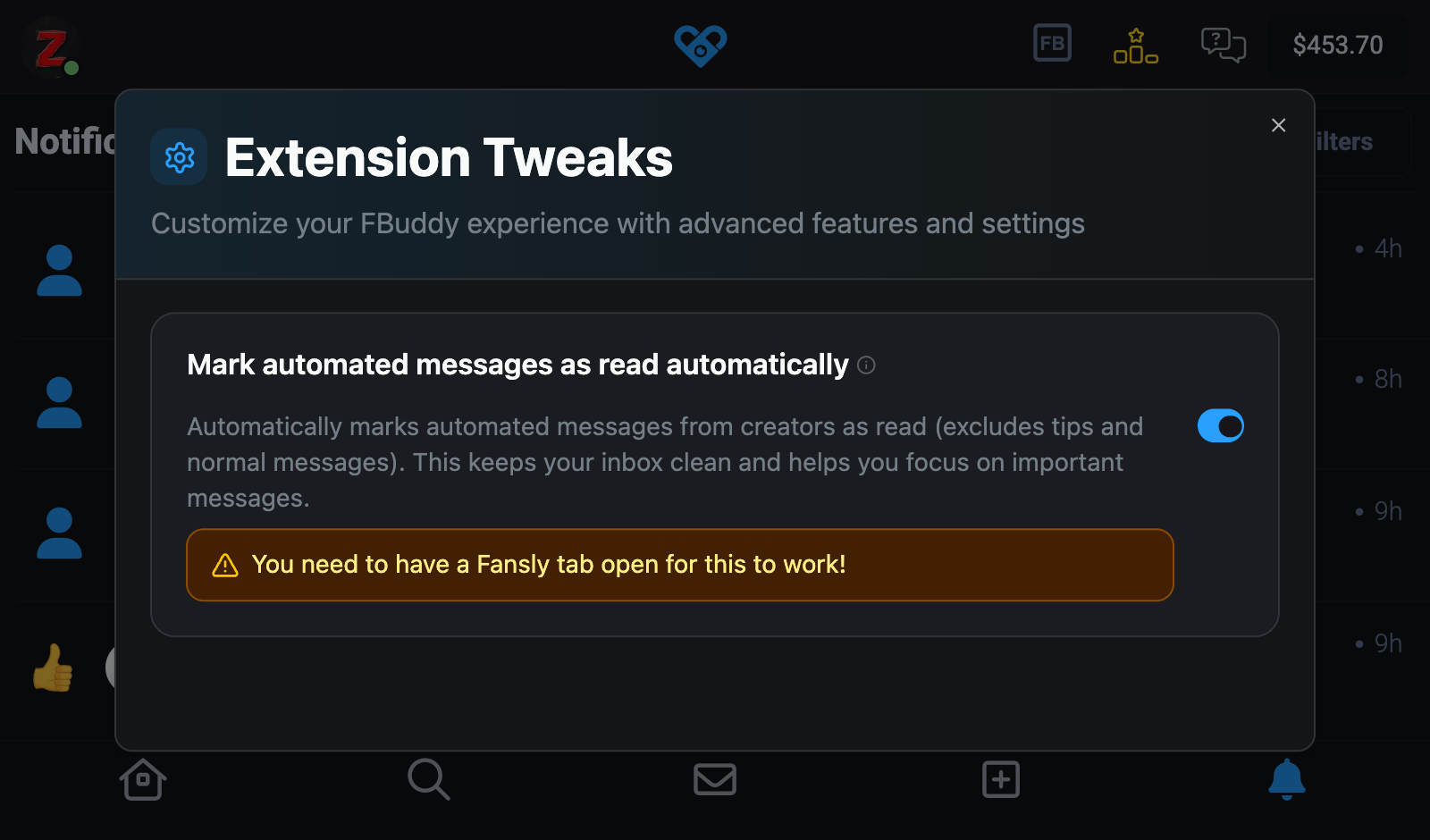 Mark automated messages as read automatically tweak