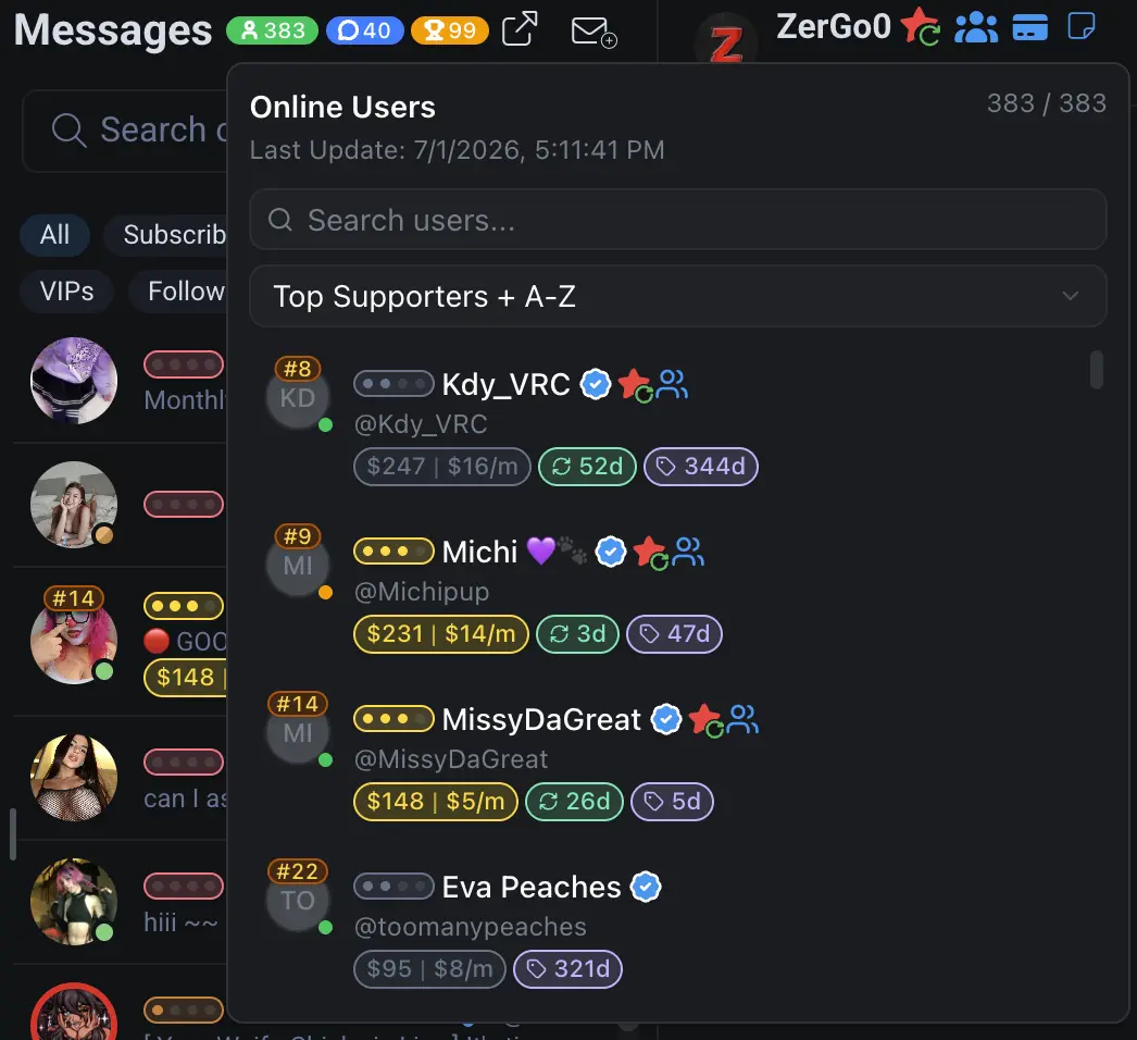 Online Users feature