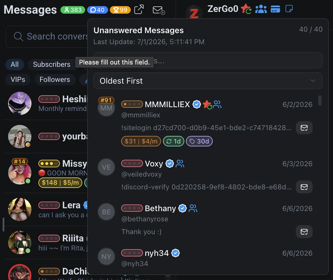 Unanswered Messages feature