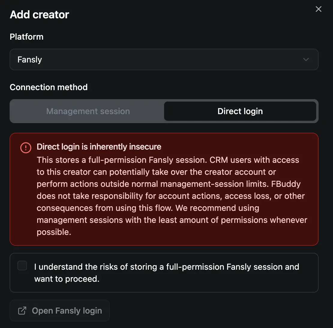 Fansly direct login feature