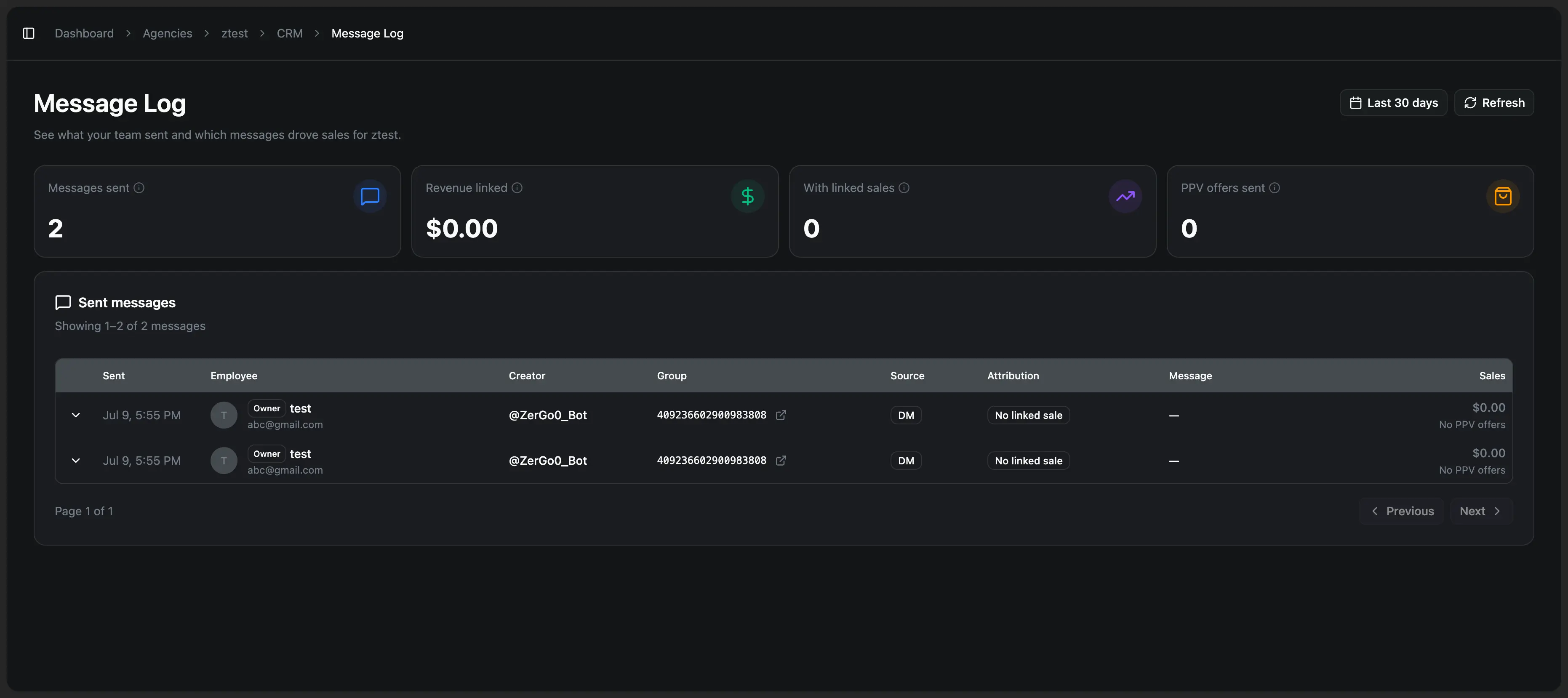 Message Log feature